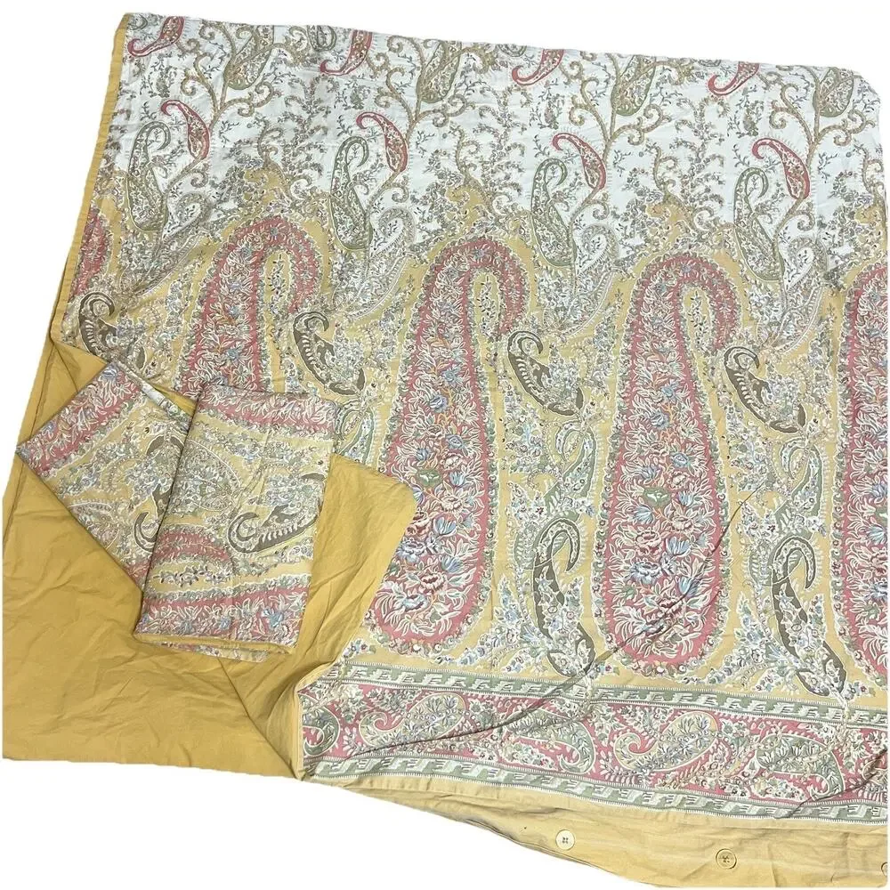 Pottery Barn Blythe Paisley Queen Full Duvet Set 2 Pillowcases Gold Green Blue
